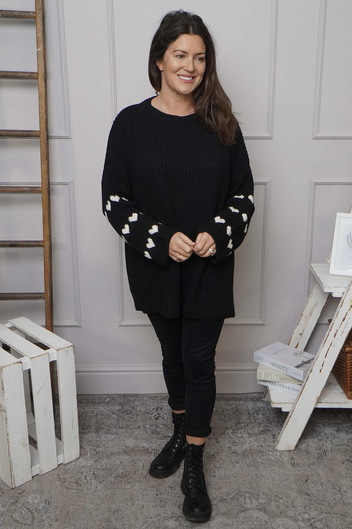Irma Heart Sleeve Knitted Jumper Black