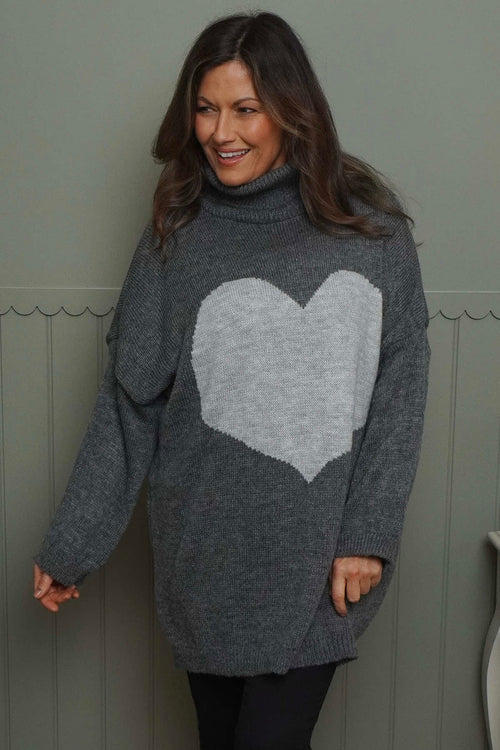 Azura Heart Polo Neck Jumper Mid Grey - Image 2