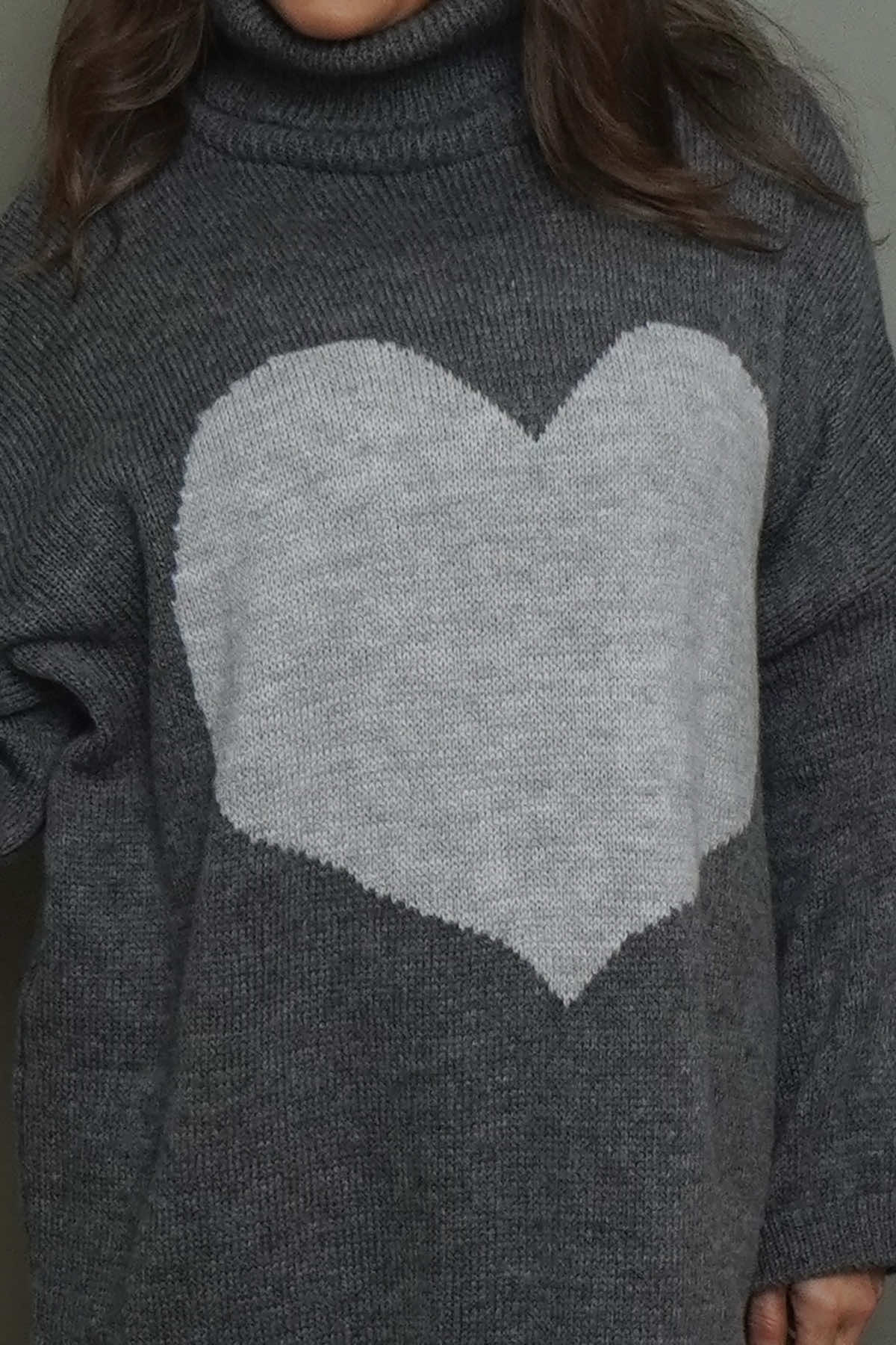 Azura Heart Polo Neck Jumper Mid Grey