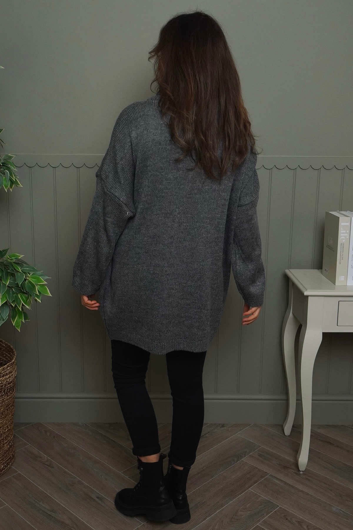 Azura Heart Polo Neck Jumper Mid Grey