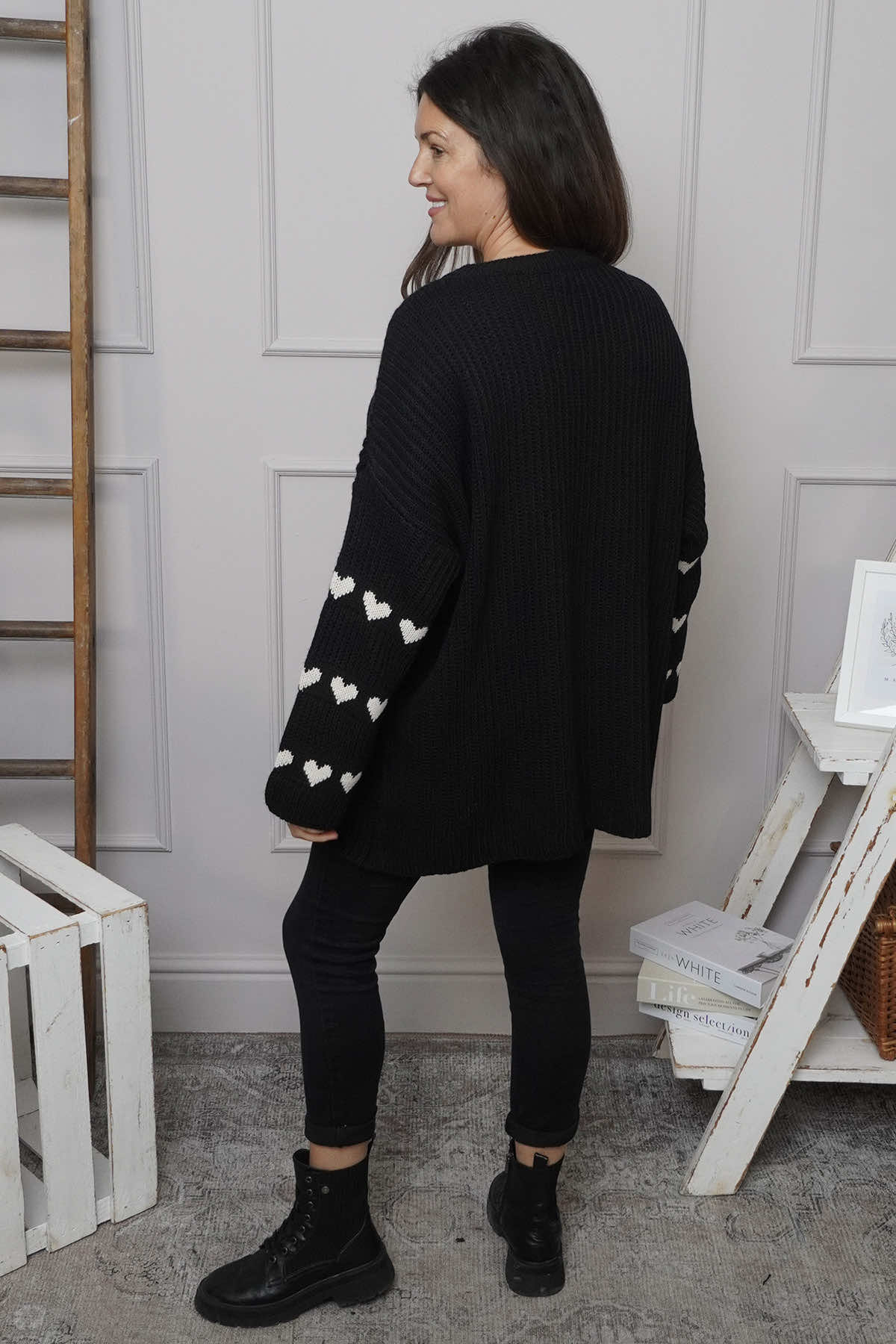 Irma Heart Sleeve Knitted Jumper Black