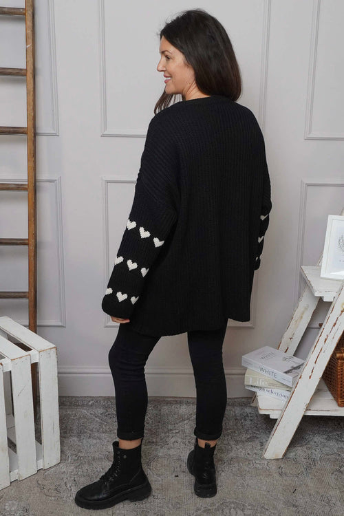 Irma Heart Sleeve Knitted Jumper Black - Image 4