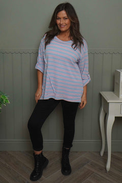 Abbie Stripe Knit Top Light Blue