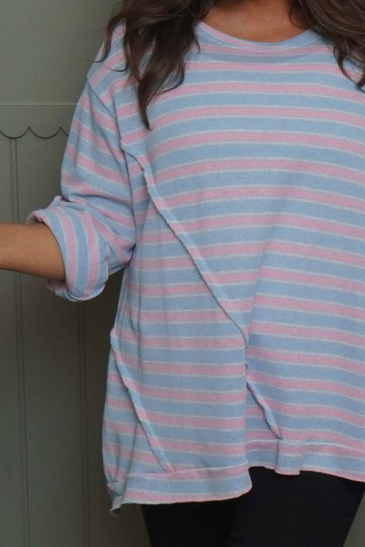 Abbie Stripe Knit Top Light Blue