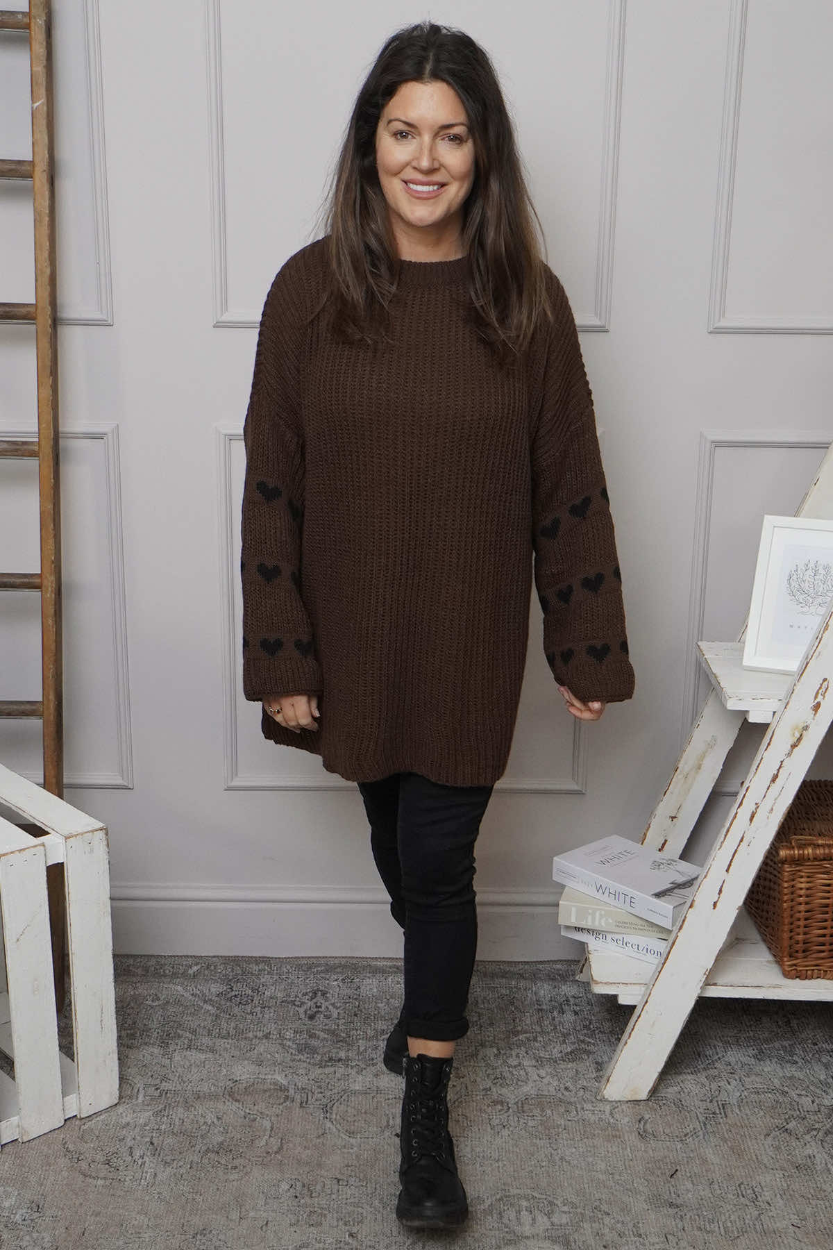 Irma Heart Sleeve Knitted Jumper Cocoa