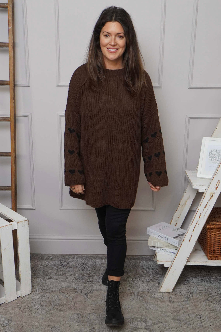 Irma Heart Sleeve Knitted Jumper Cocoa
