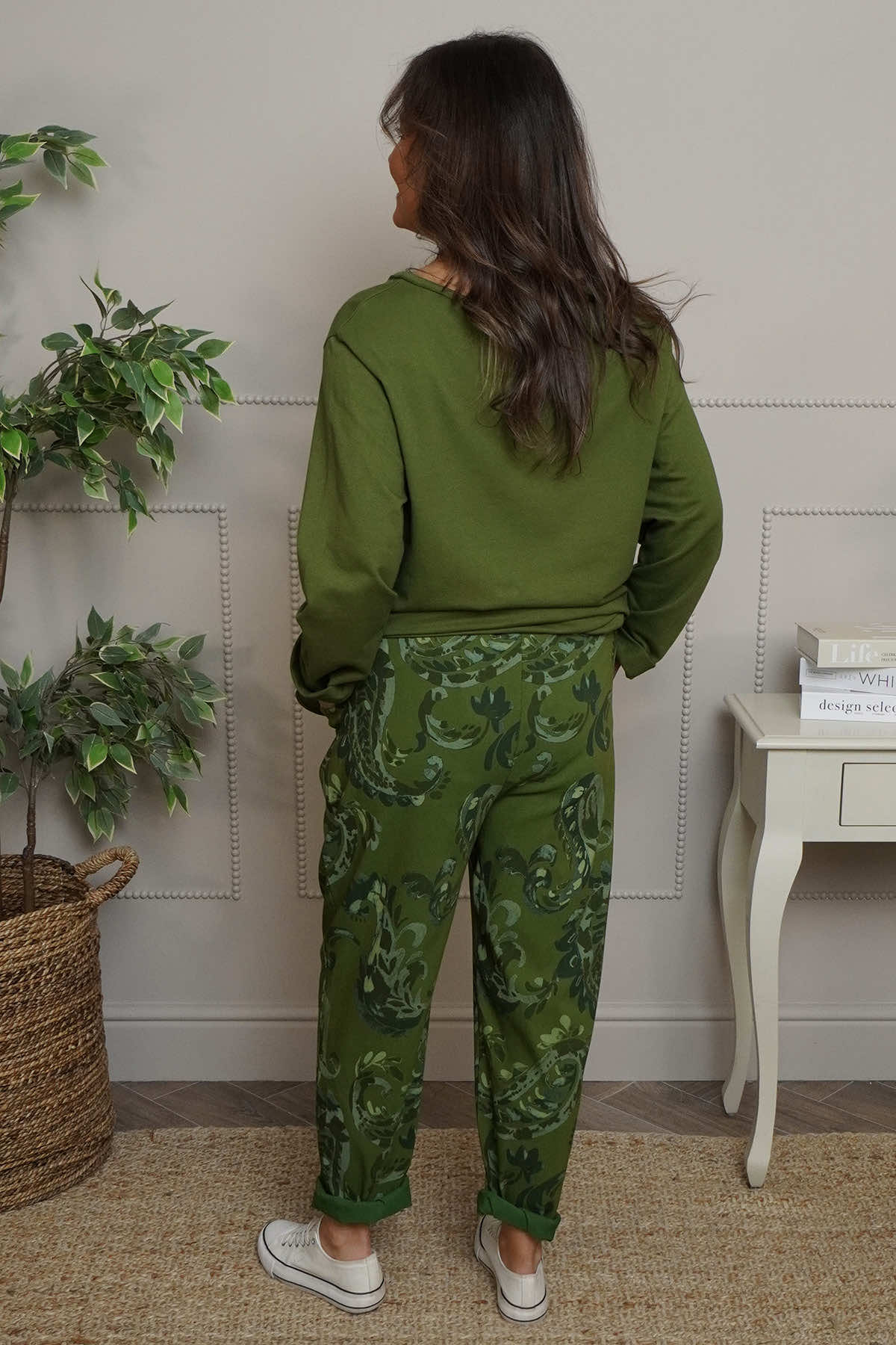 Lilah Print Cotton Trousers Olive
