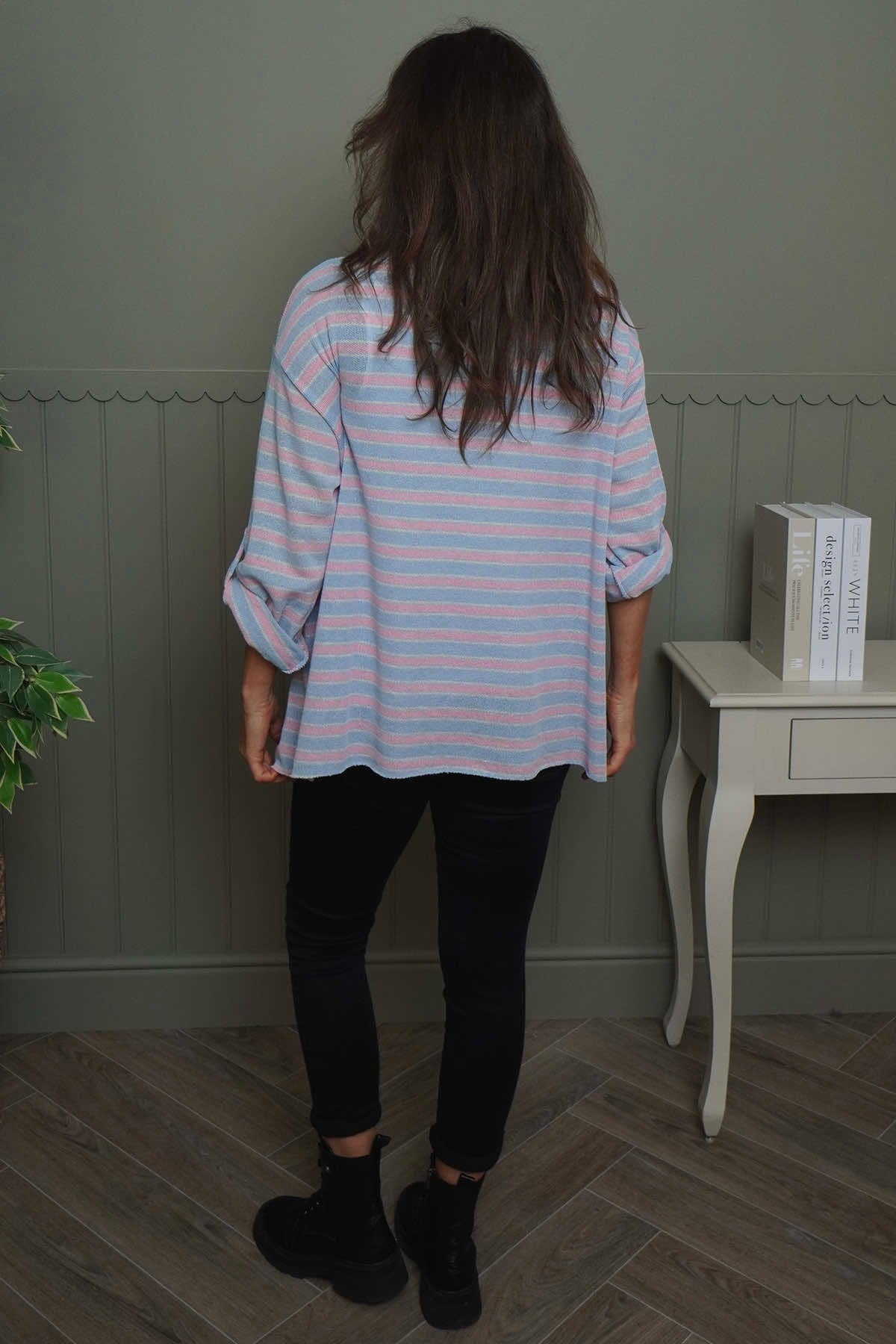 Abbie Stripe Knit Top Light Blue