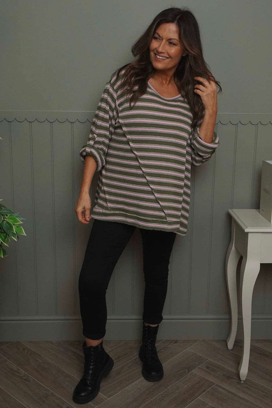 Abbie Stripe Knit Top Khaki