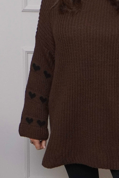 Irma Heart Sleeve Knitted Jumper Cocoa - Image 3