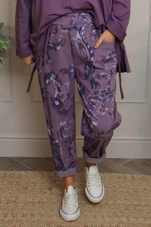 Lilah Print Cotton Trousers Purple - Image 2