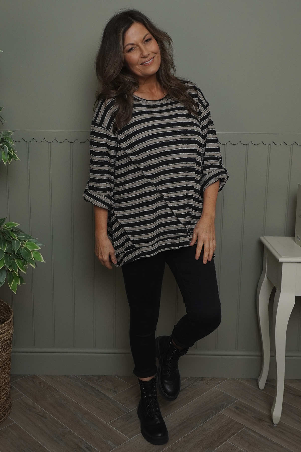 Abbie Stripe Knit Top Black