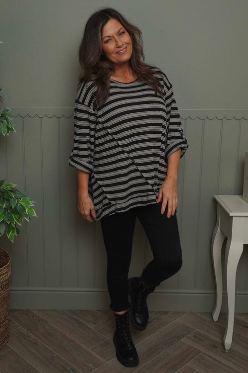 Abbie Stripe Knit Top Black - Image 1