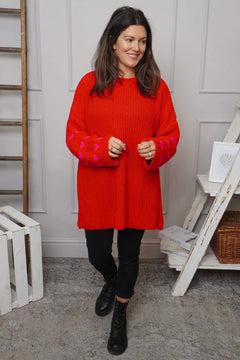 Irma Heart Sleeve Knitted Jumper Red