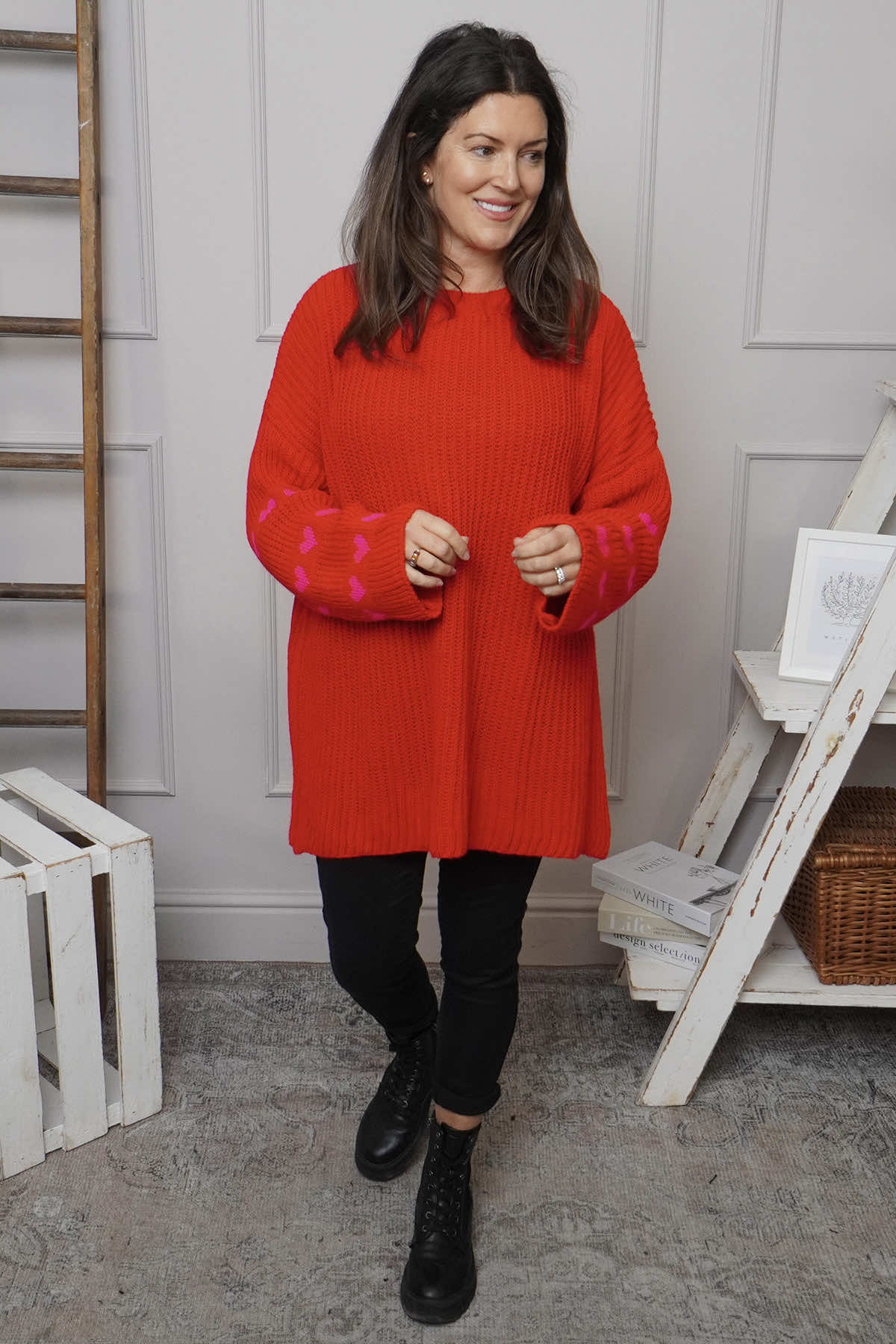 Irma Heart Sleeve Knitted Jumper Red