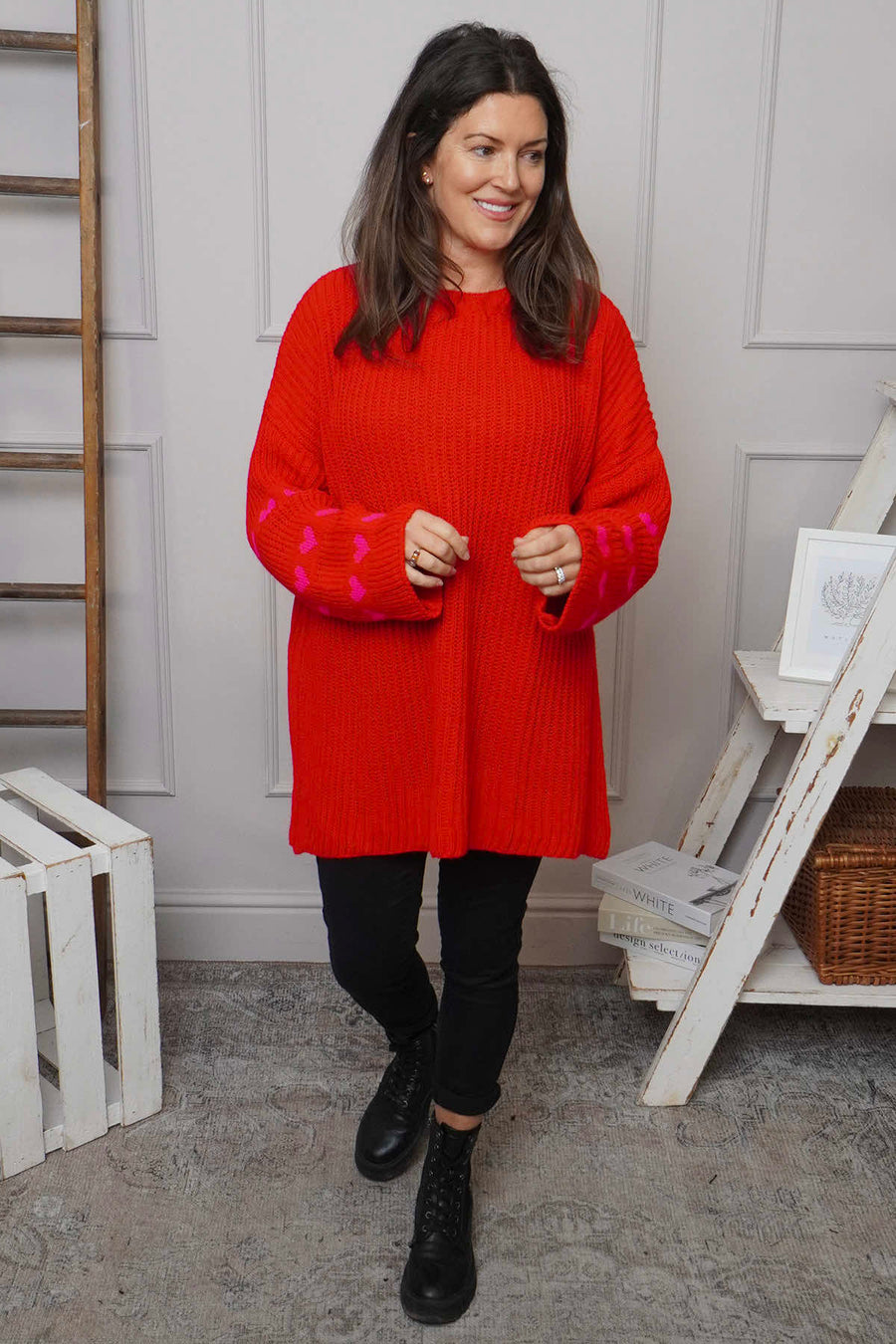 Irma Heart Sleeve Knitted Jumper Red