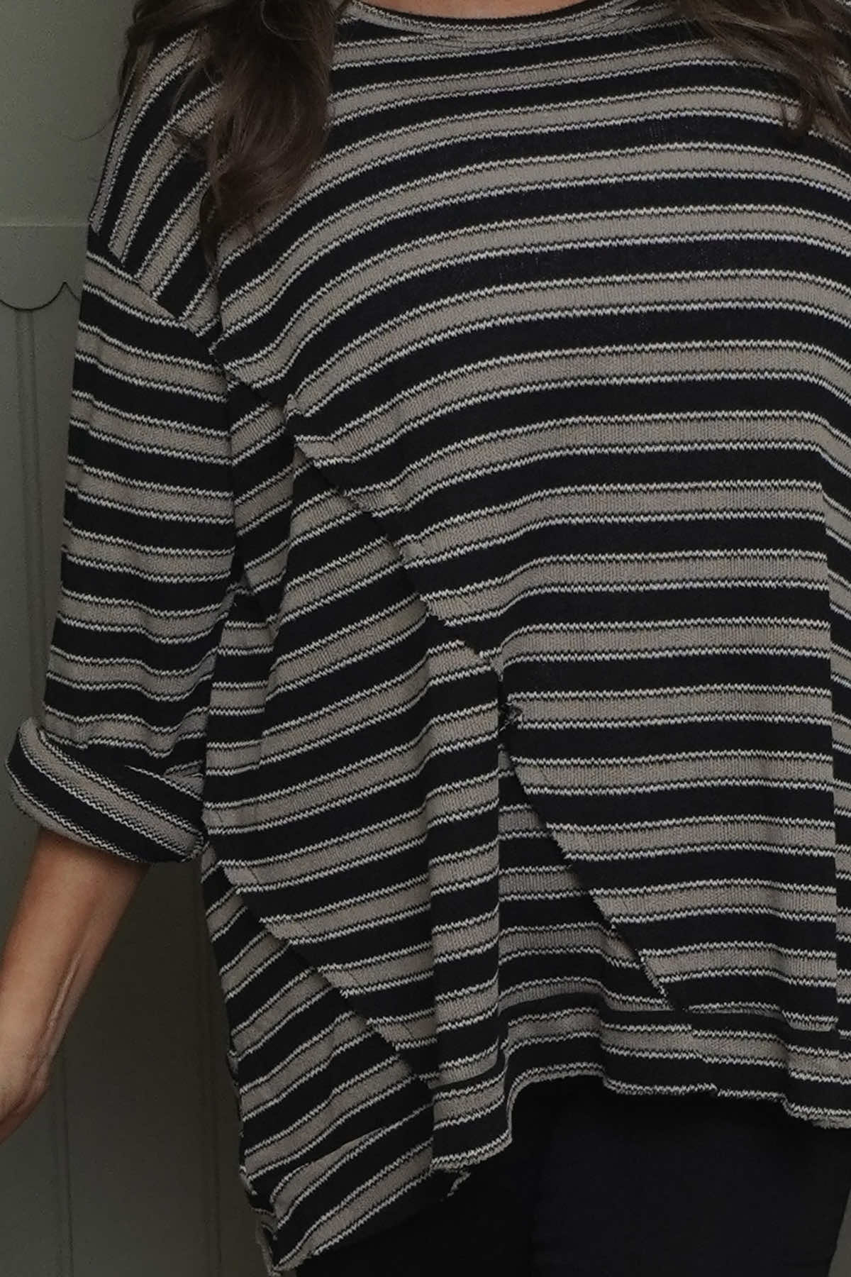 Abbie Stripe Knit Top Black