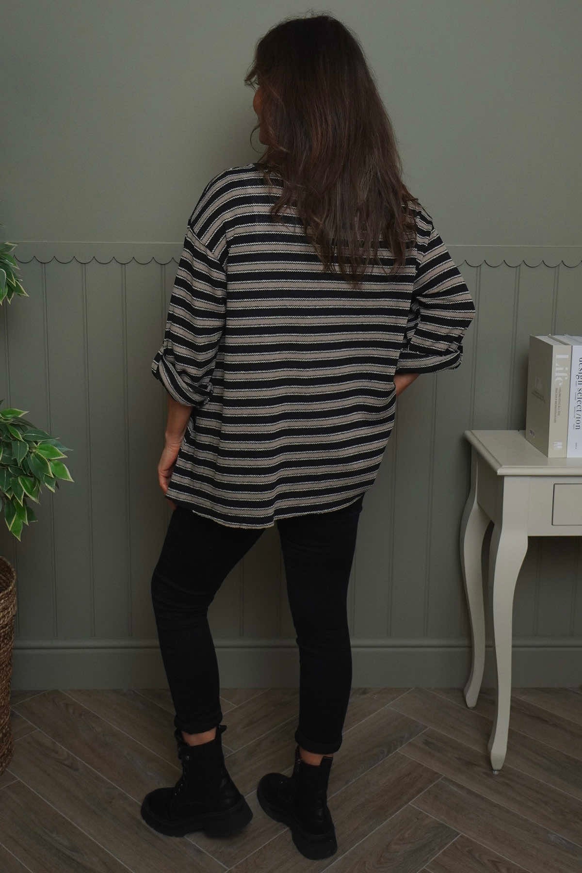 Abbie Stripe Knit Top Black