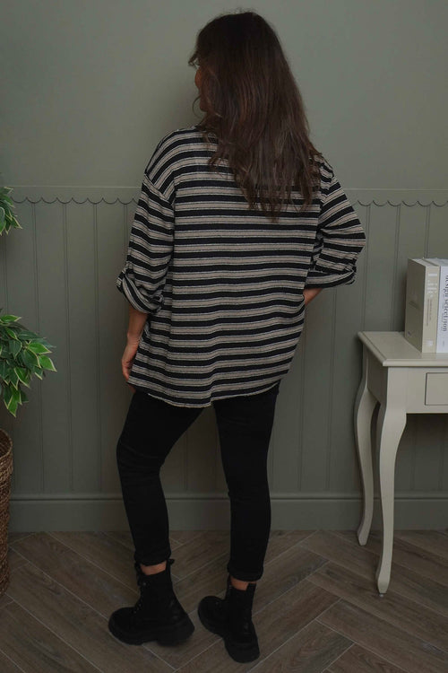 Abbie Stripe Knit Top Black - Image 4