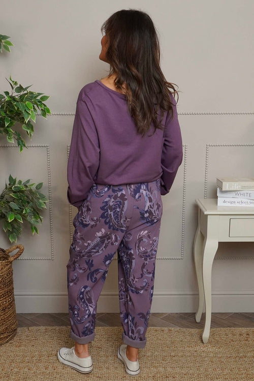 Lilah Print Cotton Trousers Purple - Image 4