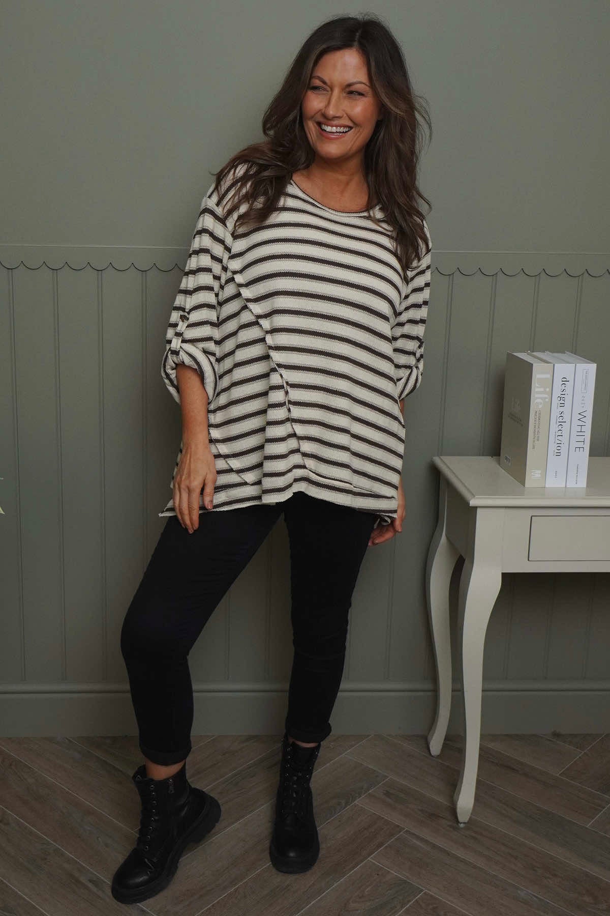 Abbie Stripe Knit Top Stone