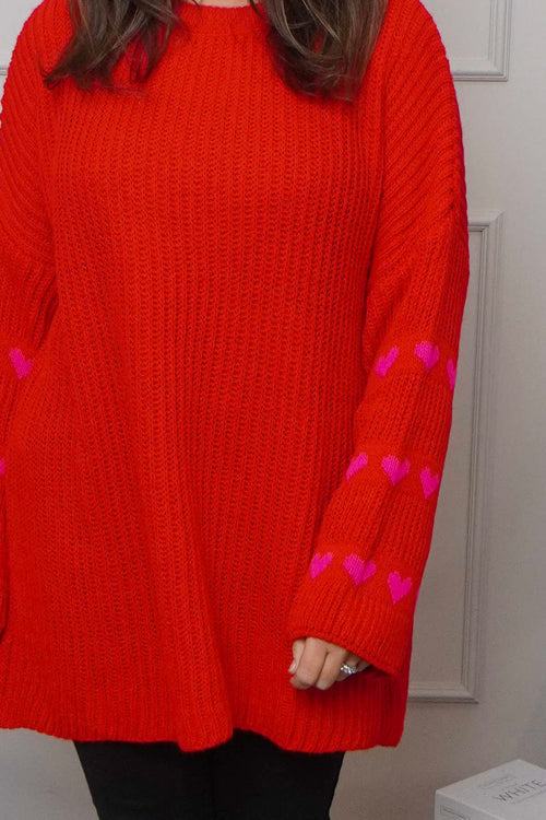 Irma Heart Sleeve Knitted Jumper Red - Image 3