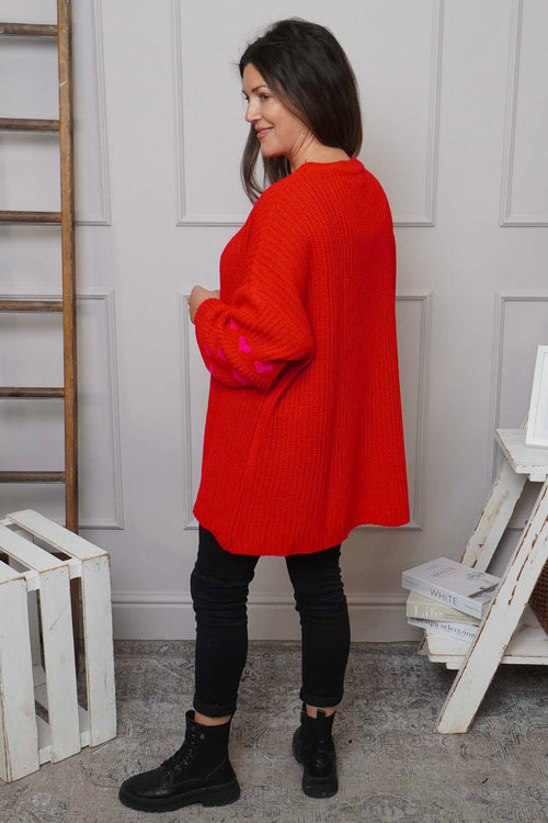 Irma Heart Sleeve Knitted Jumper Red - Image 4