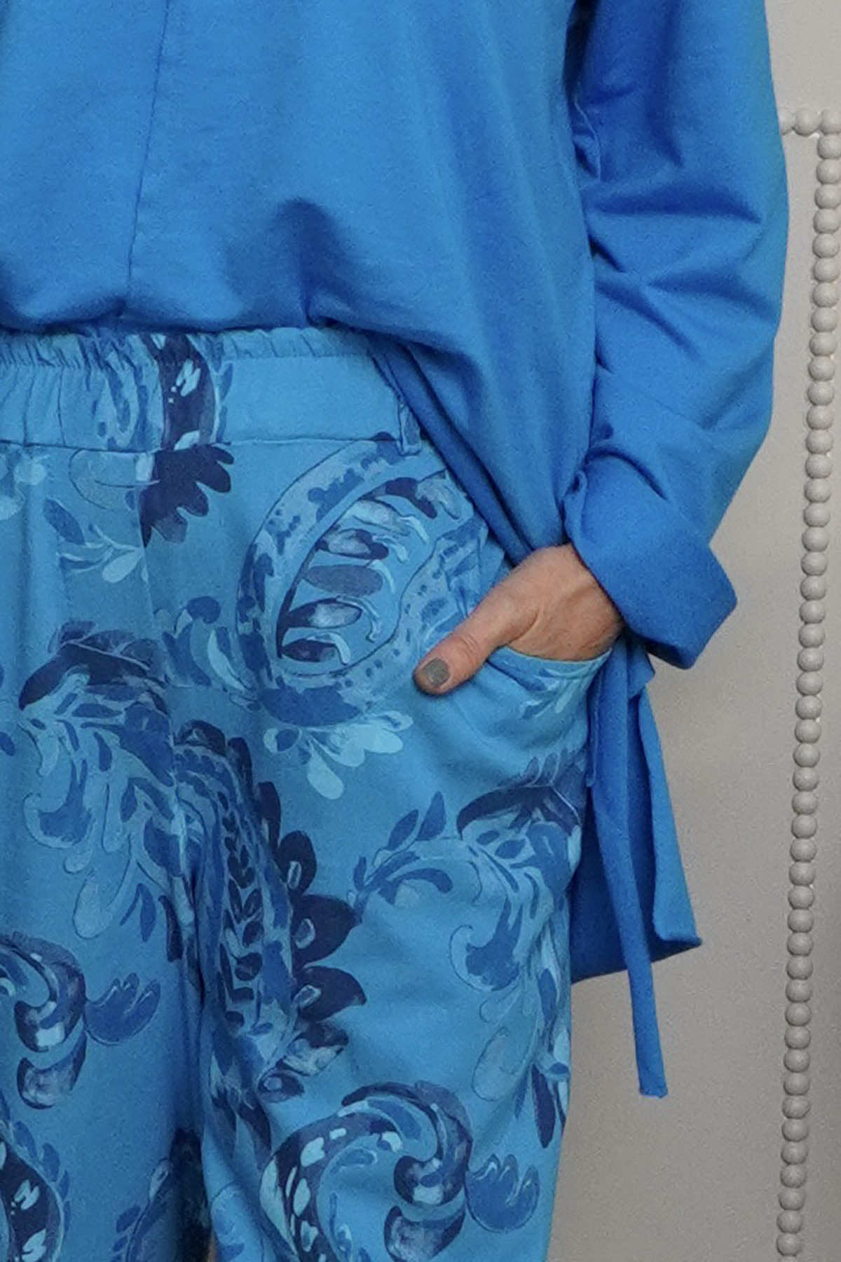 Lilah Print Cotton Trousers Blue