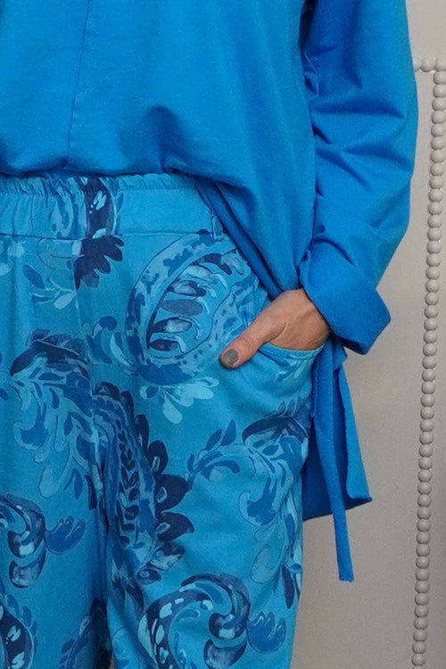 Lilah Print Cotton Trousers Blue - Image 3