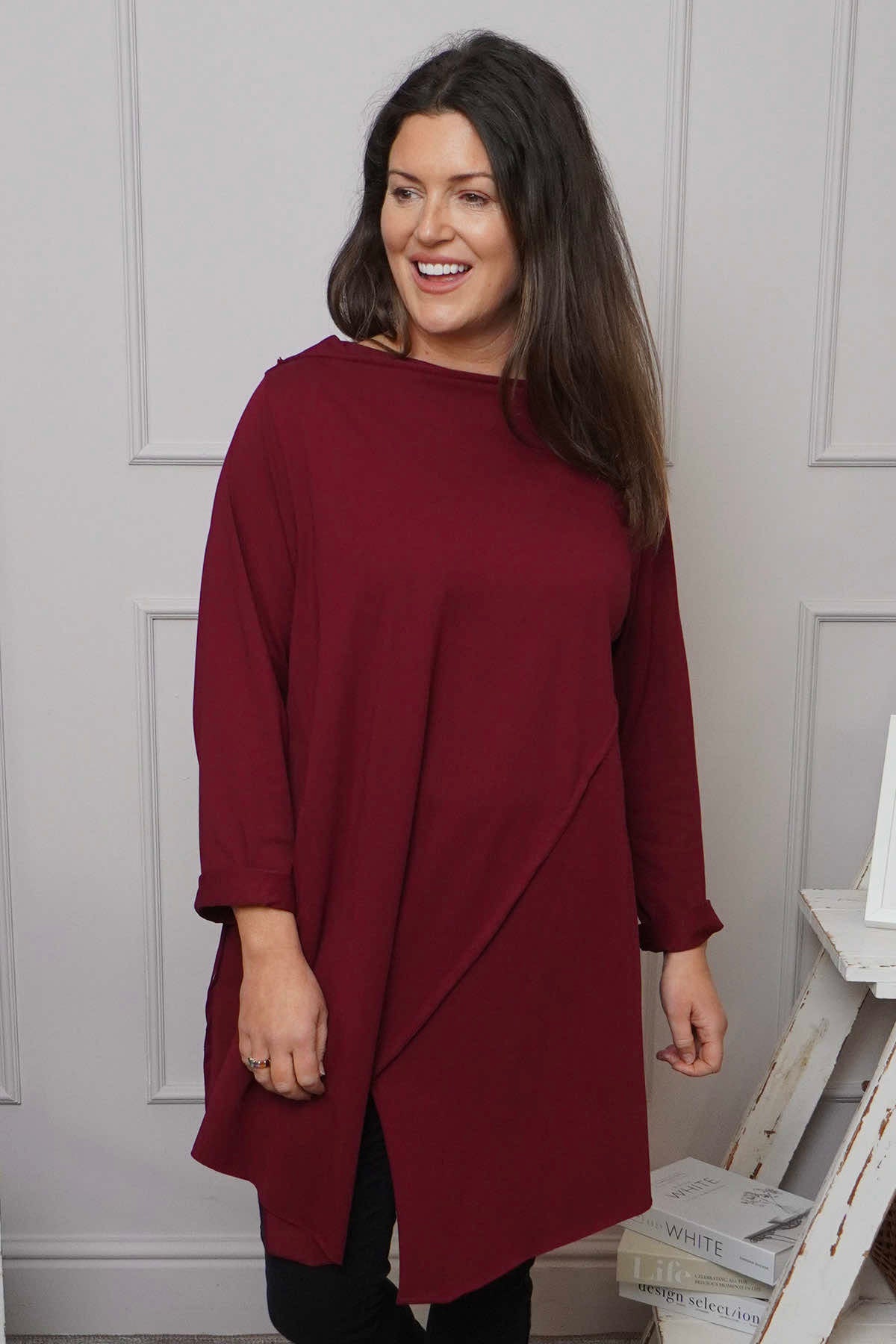 Nelle Cowl Cotton Top Wine