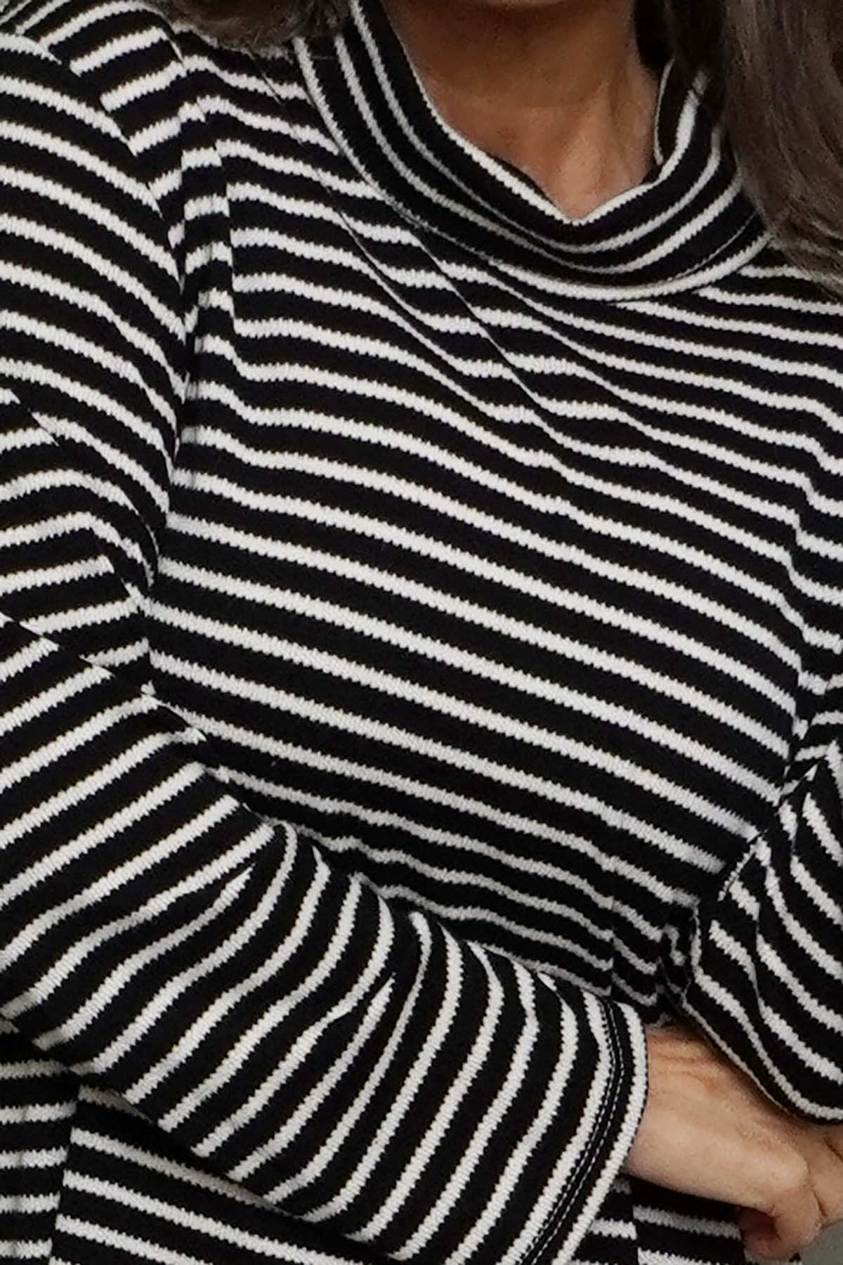 Dortha Stripe Cowl Knit Top Black