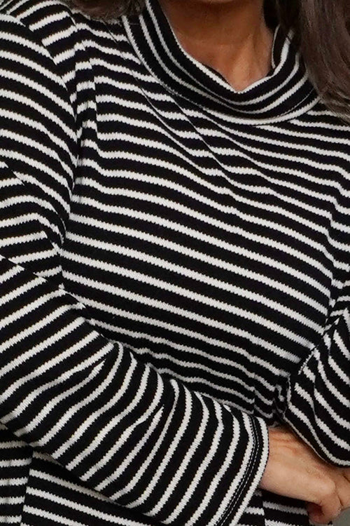 Dortha Stripe Cowl Knit Top Black - Image 3