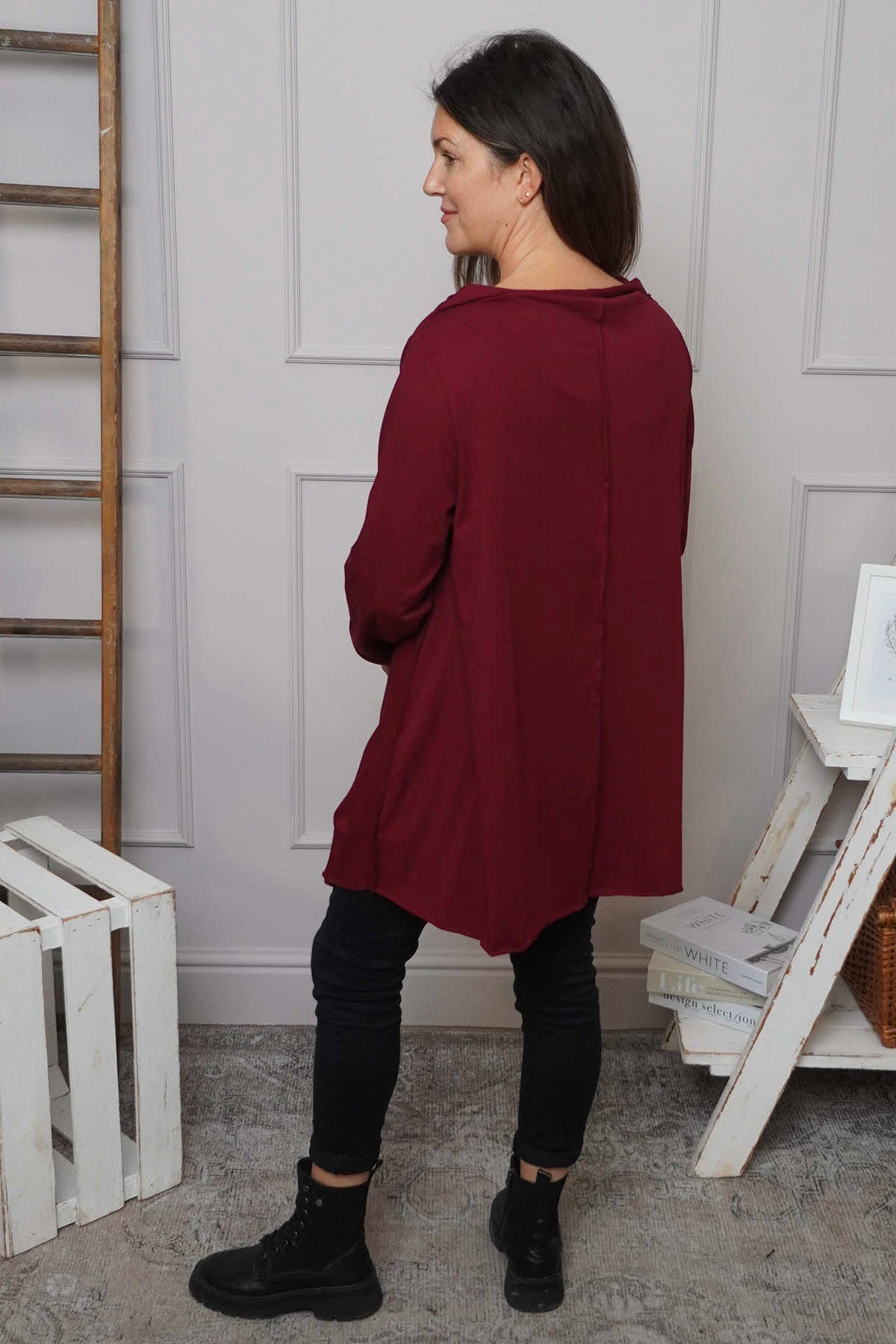 Nelle Cowl Cotton Top Wine