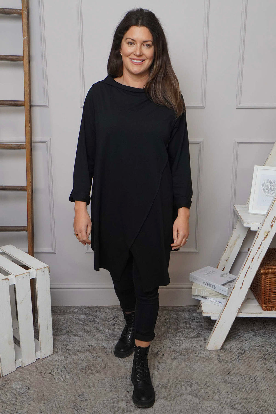 Nelle Cowl Cotton Top Black