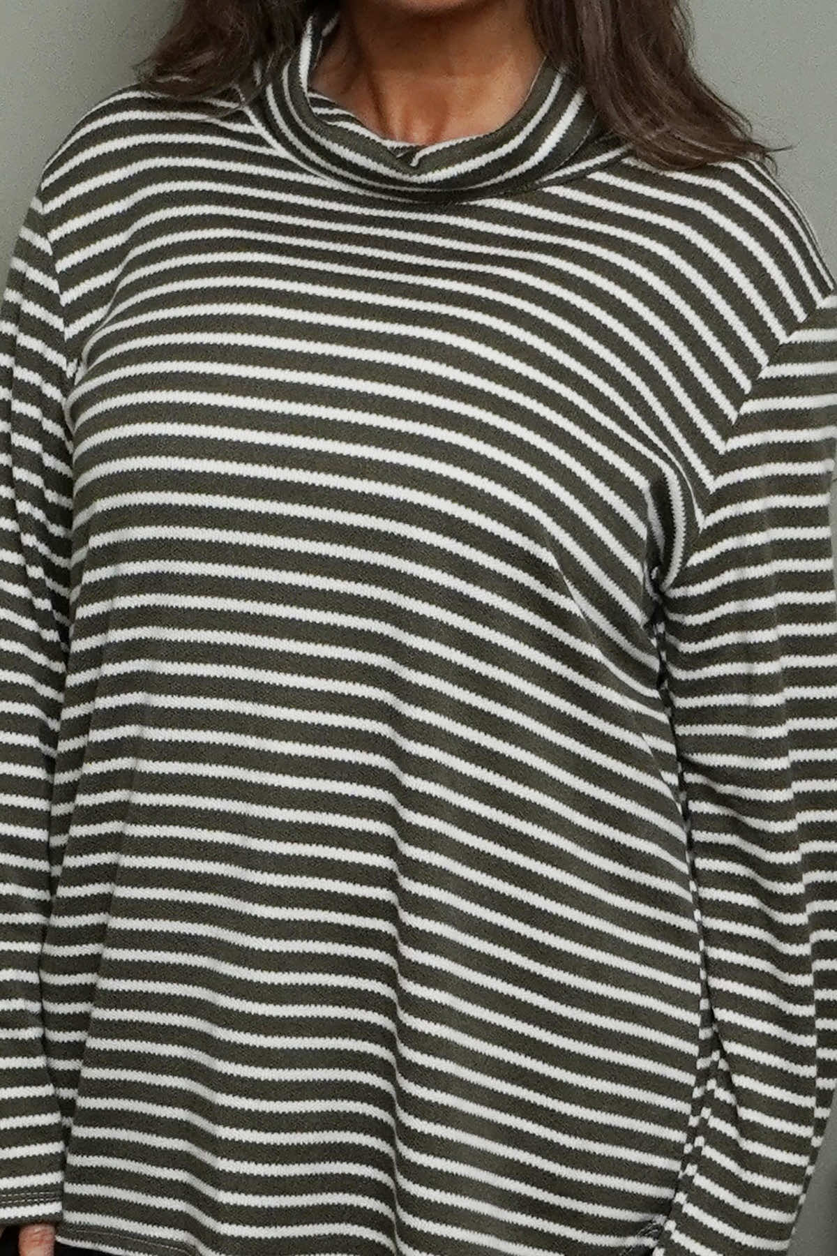 Dortha Stripe Cowl Knit Top Khaki