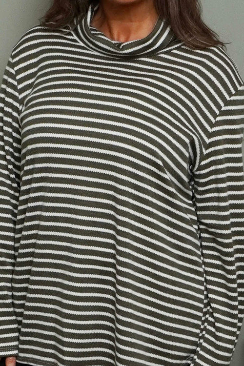 Dortha Stripe Cowl Knit Top Khaki - Image 3