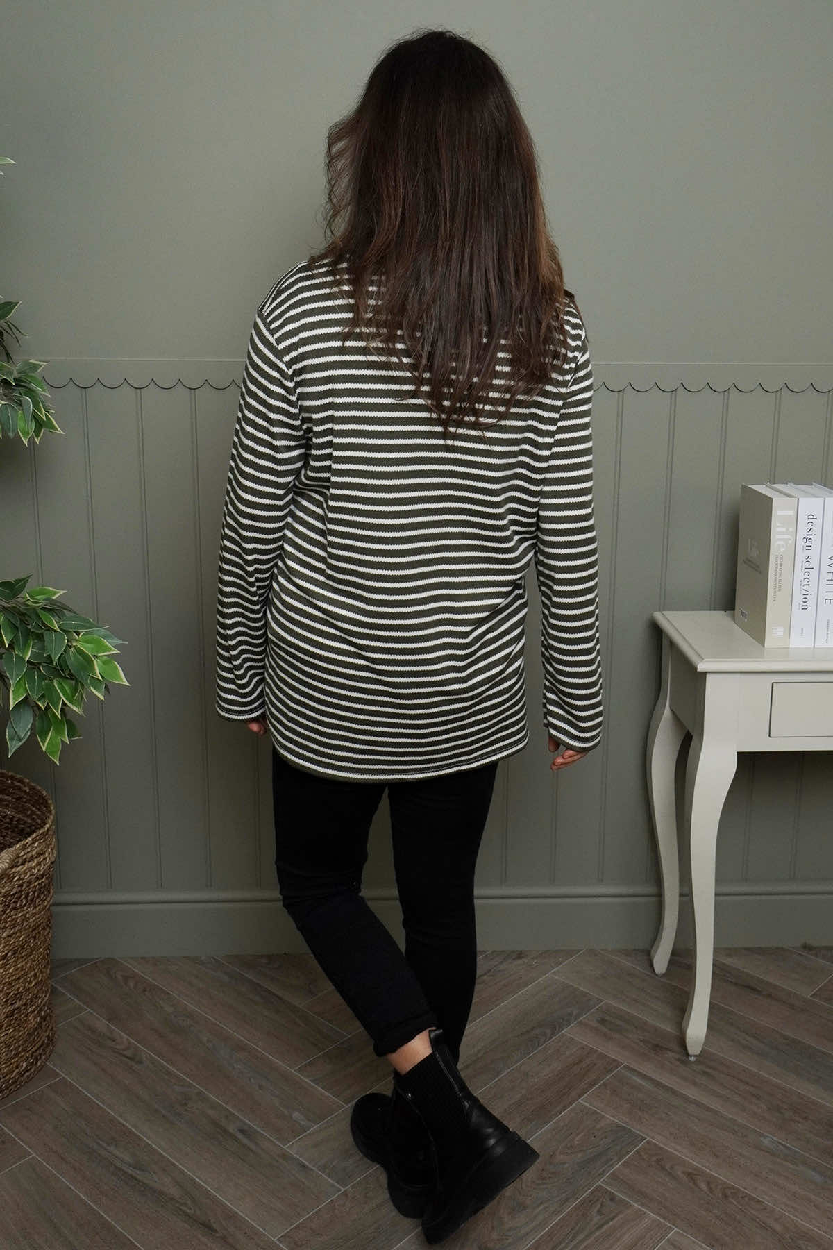 Dortha Stripe Cowl Knit Top Khaki