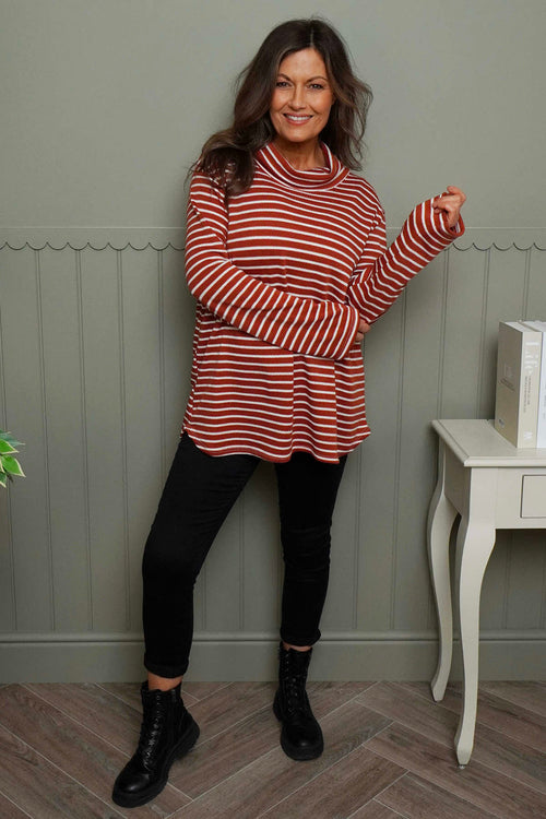 Dortha Stripe Cowl Knit Top Burnt Orange - Image 2