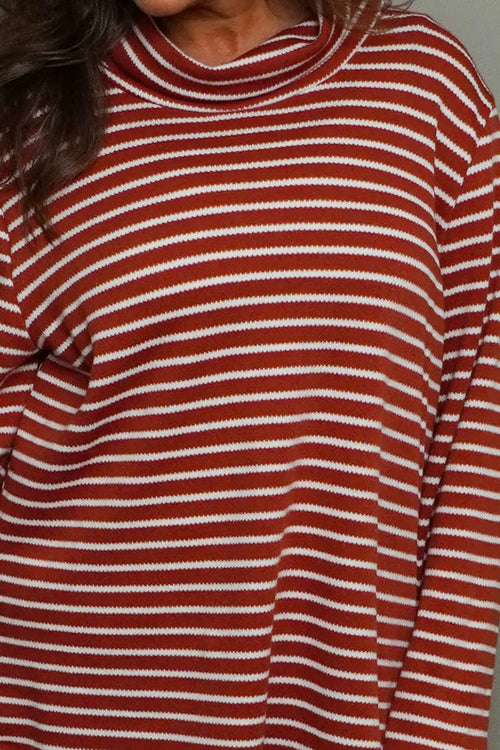 Dortha Stripe Cowl Knit Top Burnt Orange - Image 3