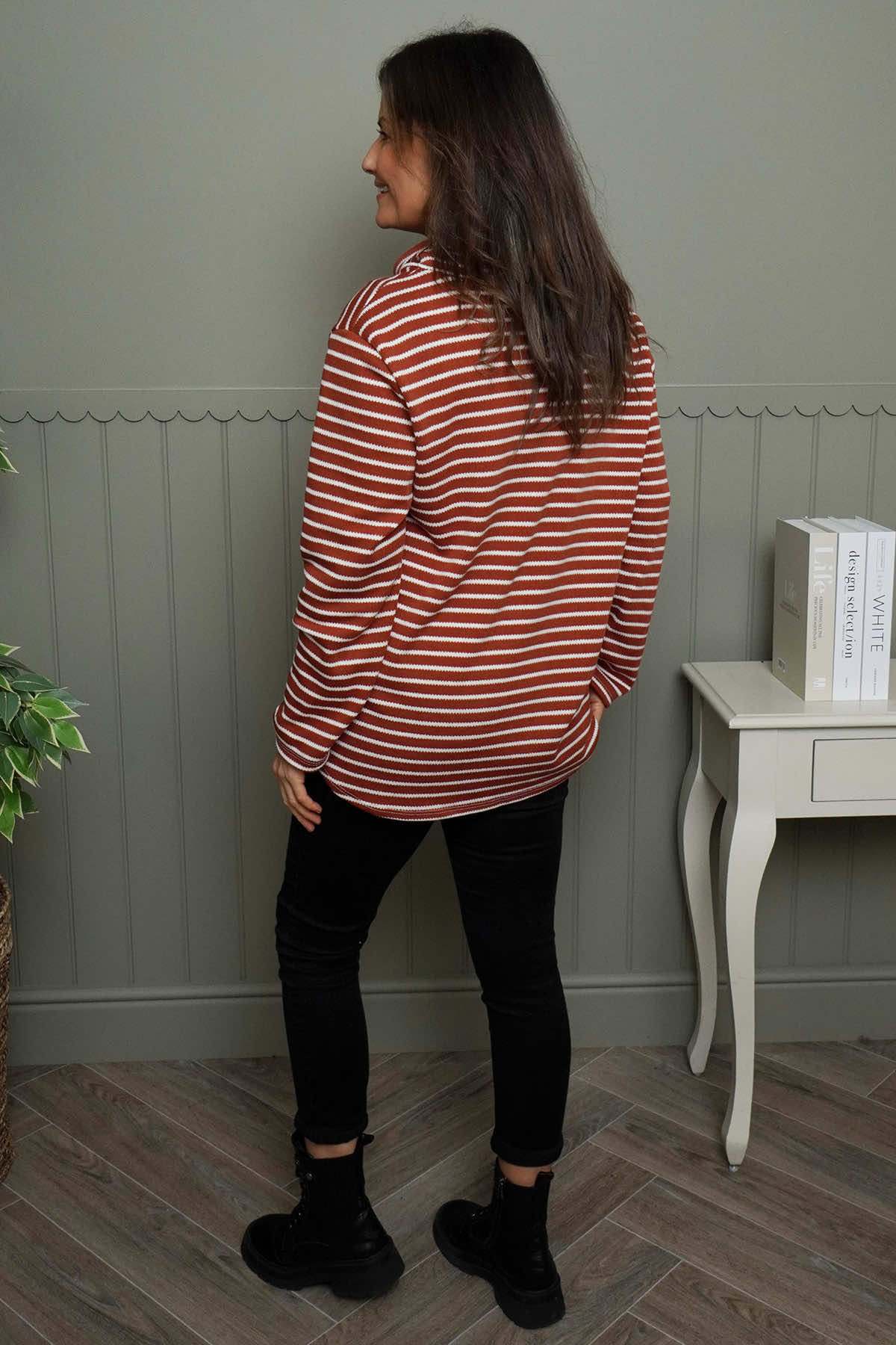 Dortha Stripe Cowl Knit Top Burnt Orange
