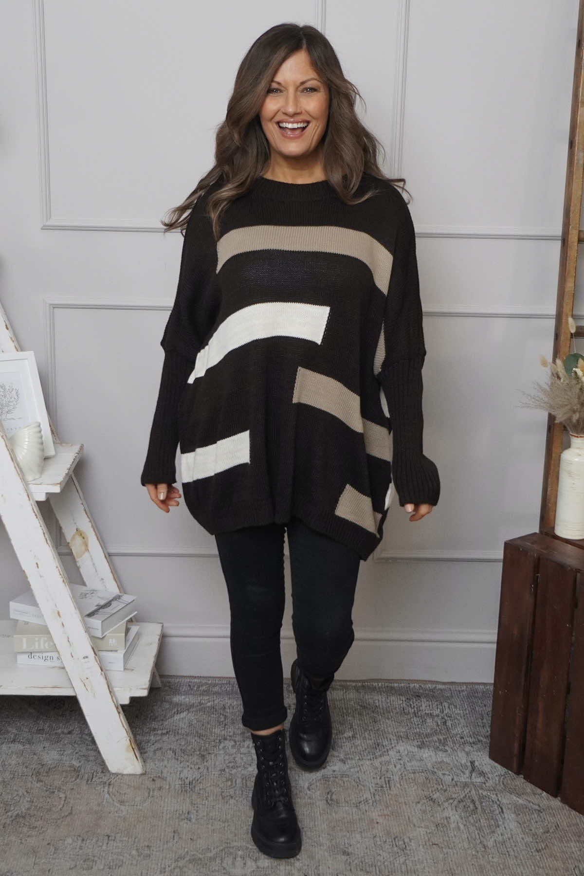 Melva Block Knitted Jumper Cocoa