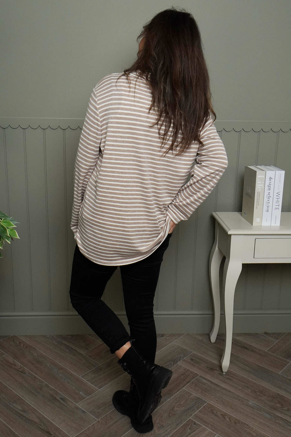 Dortha Stripe Cowl Knit Top Mocha