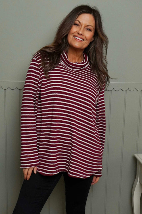 Dortha Stripe Cowl Knit Top Wine - Image 2