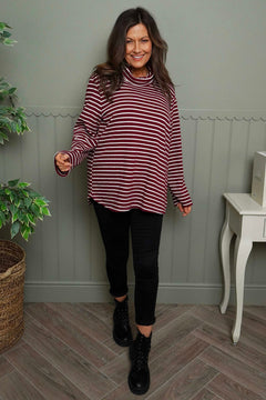 Dortha Stripe Cowl Knit Top Wine