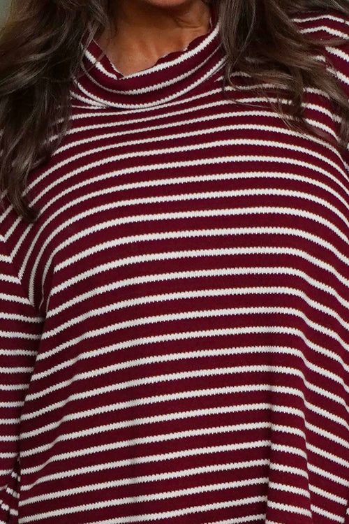 Dortha Stripe Cowl Knit Top Wine - Image 3