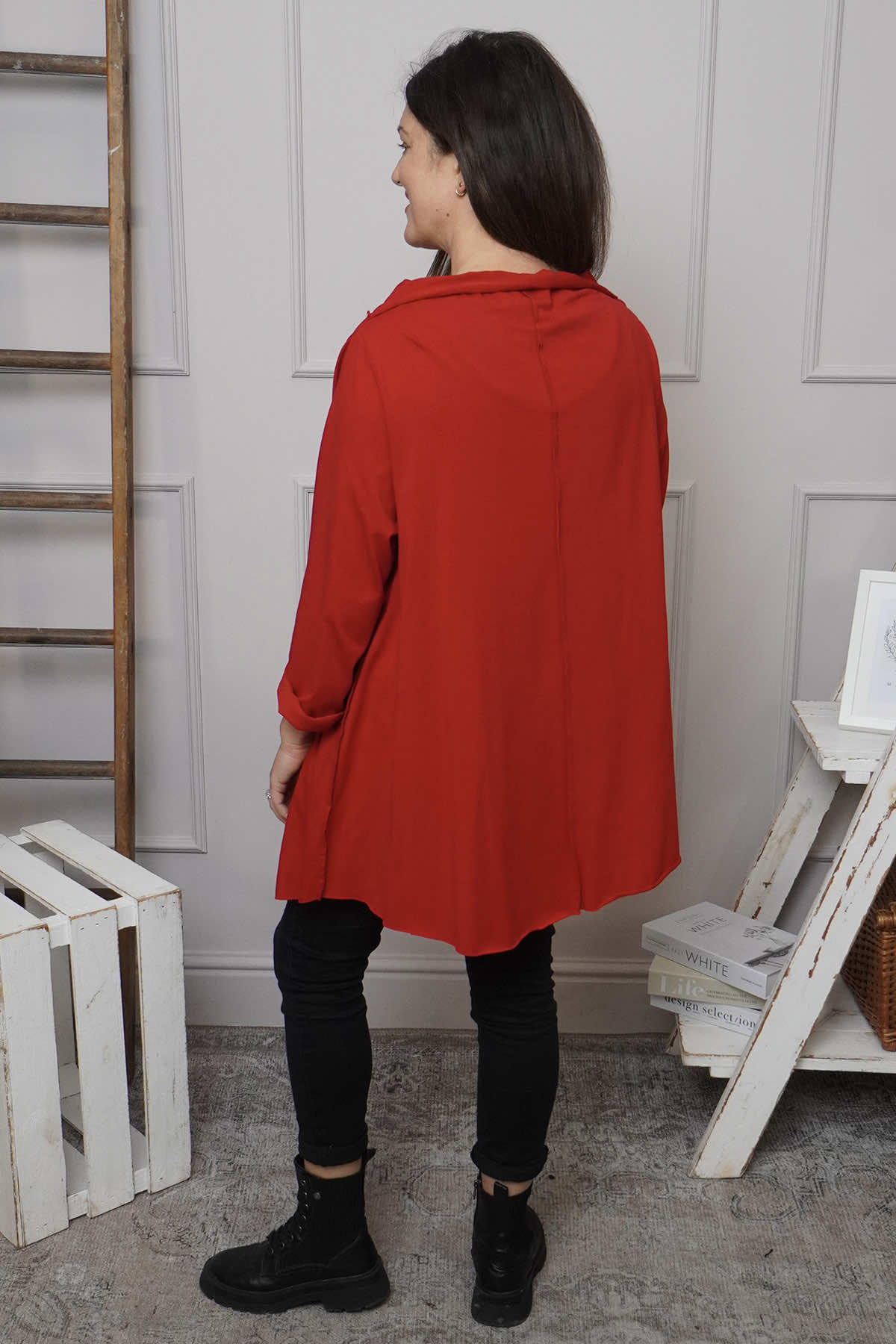 Nelle Cowl Cotton Top Red
