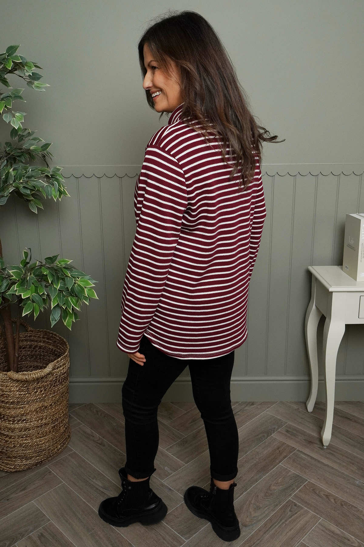 Dortha Stripe Cowl Knit Top Wine