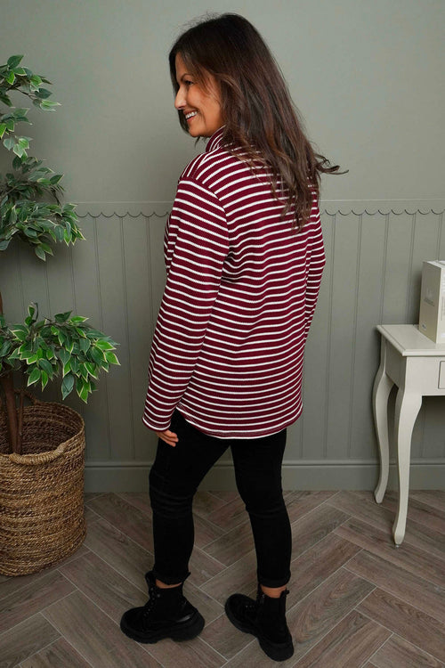 Dortha Stripe Cowl Knit Top Wine - Image 4