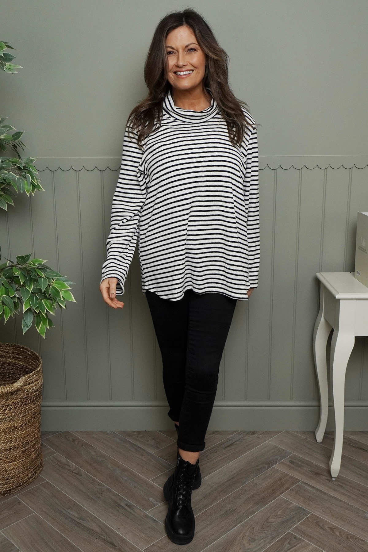 Dortha Stripe Cowl Knit Top Stone