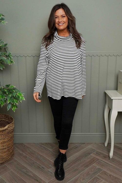 Dortha Stripe Cowl Knit Top Stone - Image 2